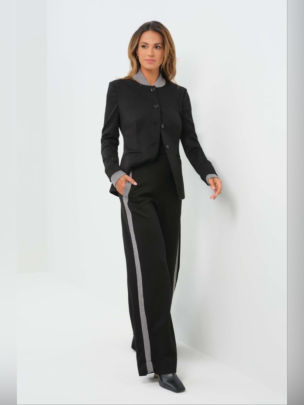 Anatomie Vista Blazer LG Black Gray Ponte Stretch Travel Jacket